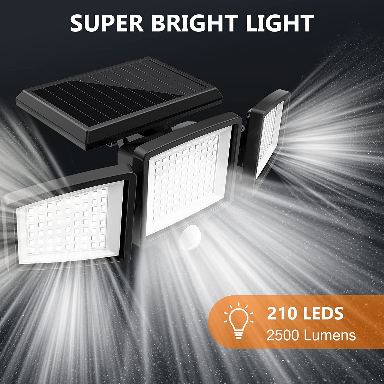 SZRSTH Solar Motion Sensor Flood Lights, 3 Heads, Remote photo 2
