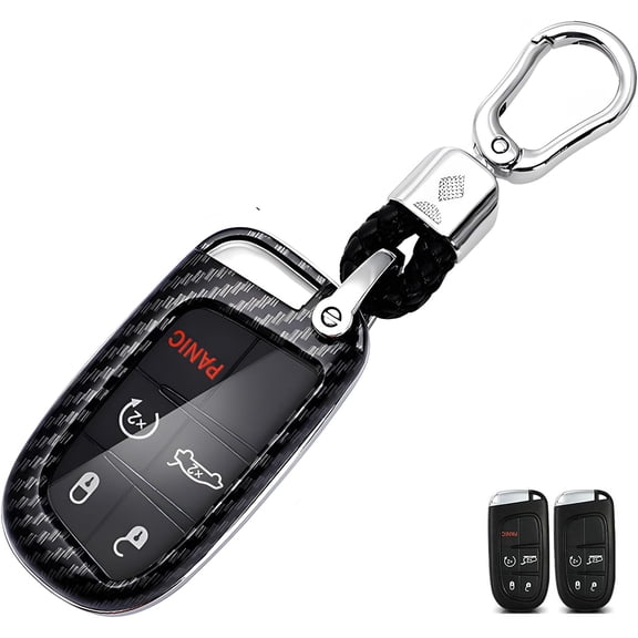 For Dodge Jeep Key Fob Cover, ABS carbon fiber pattern Key Fob Case Fit for 2014-2022 2023 2024 Dodge RAM Charger Challenger Journey Jeep Grand Cherokee Compass Renegade Chrysler 200 With Keychain