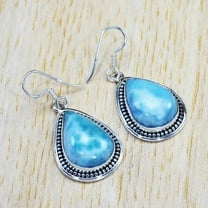 Caribbean Larimar Natural Gemstone 925 Sterling Silver Earring