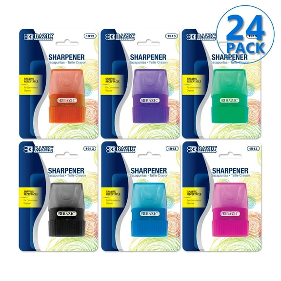 BAZIC Pencil Sharpener Single Hole Blade w/ Receptacle, 24-Pack