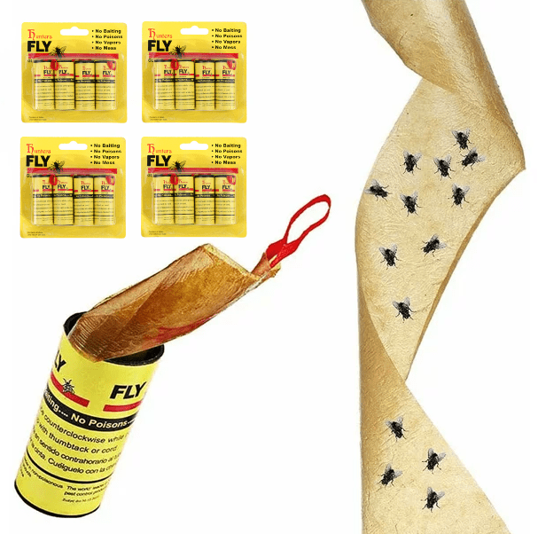 16 Rolls Fly Paper Strips Fly Tapes Fly Paper Sticky Fly Trap Indoor