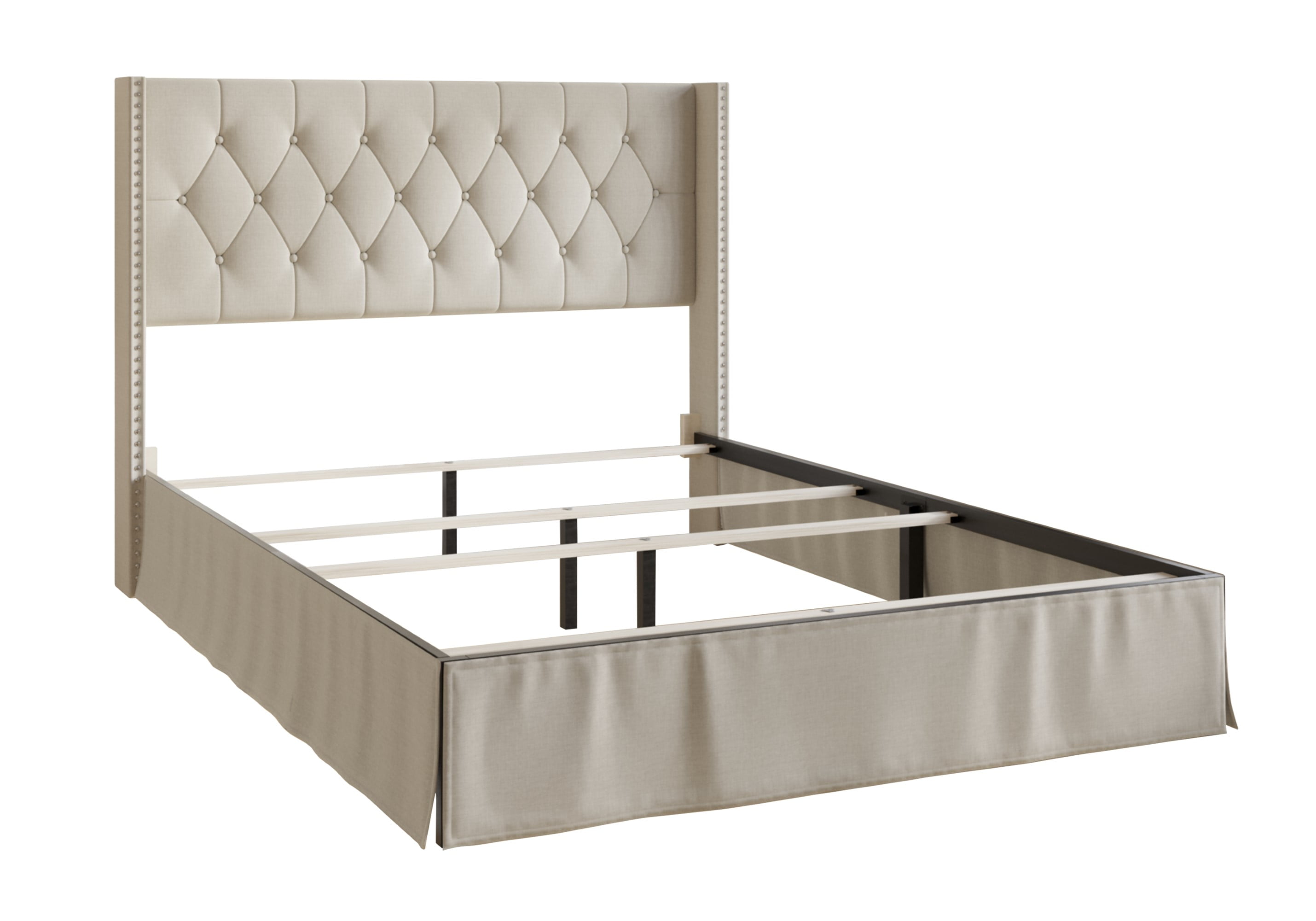 Home Design Billy Queen Upholstered Panel Bed Frame with 2 Nightstands, Warm Gray/Light Gray