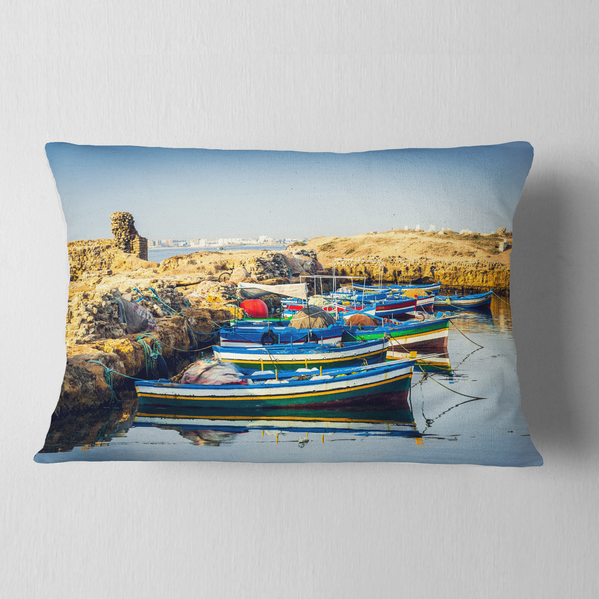 Designart 12" x 20" Blue Polyester Throw Pillow