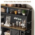 thumbnail image 3 of DreamCurship 55'' Farmhouse Coffee Bar Cabinet with 3-Tier Storage Hutch, Kitchen Storage Cabinet with 12 Wine Racks & 6 Hooks, Hutch Cabinet with Adjustable Shelf for Kitchen Dining Room, Black, 3 of 9