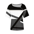 thumbnail image 4 of HOMBOM Blouses for Women Casual Gray Color Block Asymmetrical Collar Loose Square Neck Short Sleeve Shirts M, 4 of 4