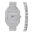 thumbnail image 4 of Women's Baguette Cut Iced Out Watch with Bling'ed Out Tennis Bracelet and Necklace with Matching Diamond Crystal Earing (L0513LA Trim SLV - 20"), 4 of 8