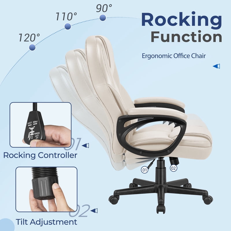 Furmax High-back Executive Office Chair with Lumbar Support Height Adjustable Swivel PU Leather Chair, Beige
