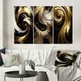 thumbnail image 1 of Designart "Liquid Gold Black Swirl Abstracted IV" Abstract Spirals Wall Art Set Of 3 - Transitional Gold Gallery Wall Set For Home Decor, 1 of 6