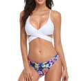 thumbnail image 1 of Traje de baño de dos piezas con abertura floral para mujer, flexible y elegante, blanco, talla MV Conjunto de bikini con lazo en el cuello, 1 of 6