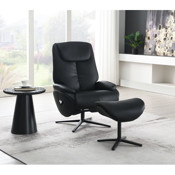 Newboti Furniture Labotina Black Top Grain Leather Accent Chair With Swivel & Ottoman 4587