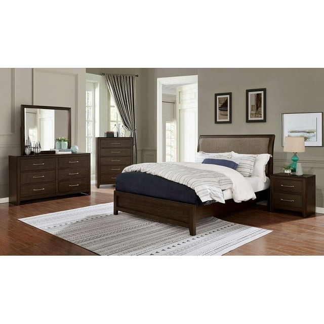 Queen Size Bed Dresser Mirror Nightstand 4pc Bedroom Furniture Walnut