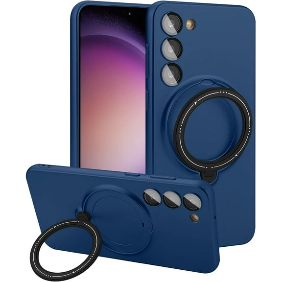 Compatible for Samsung Galaxy S23 Plus Case with Magnetic Ring Holder [Compatible with Magsafe & Camera Lens Protector] Soft TPU Shockproof Kickstand Phone Case for Galaxy S23 Plus Dark Blue