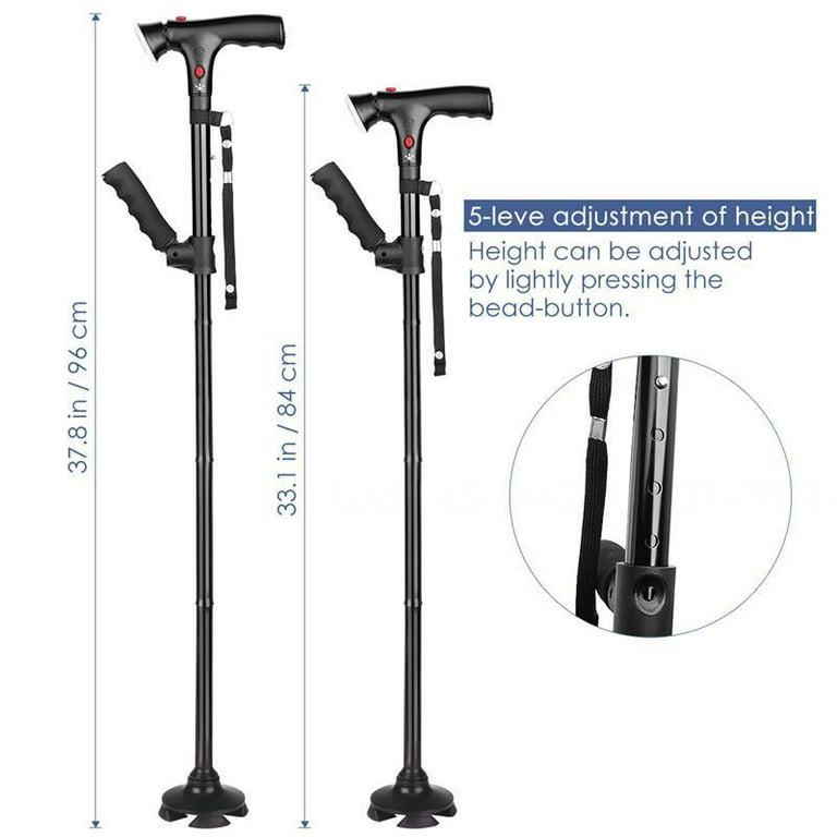 Fovien Clever Walking Stick With LED Light, Travel Adjustable Folding Canes,  Security Alarm, Two Cushion Handles - Foldable, Light Walking Cane For  Women Man Arthritis Elderly And Seniors Disabled 