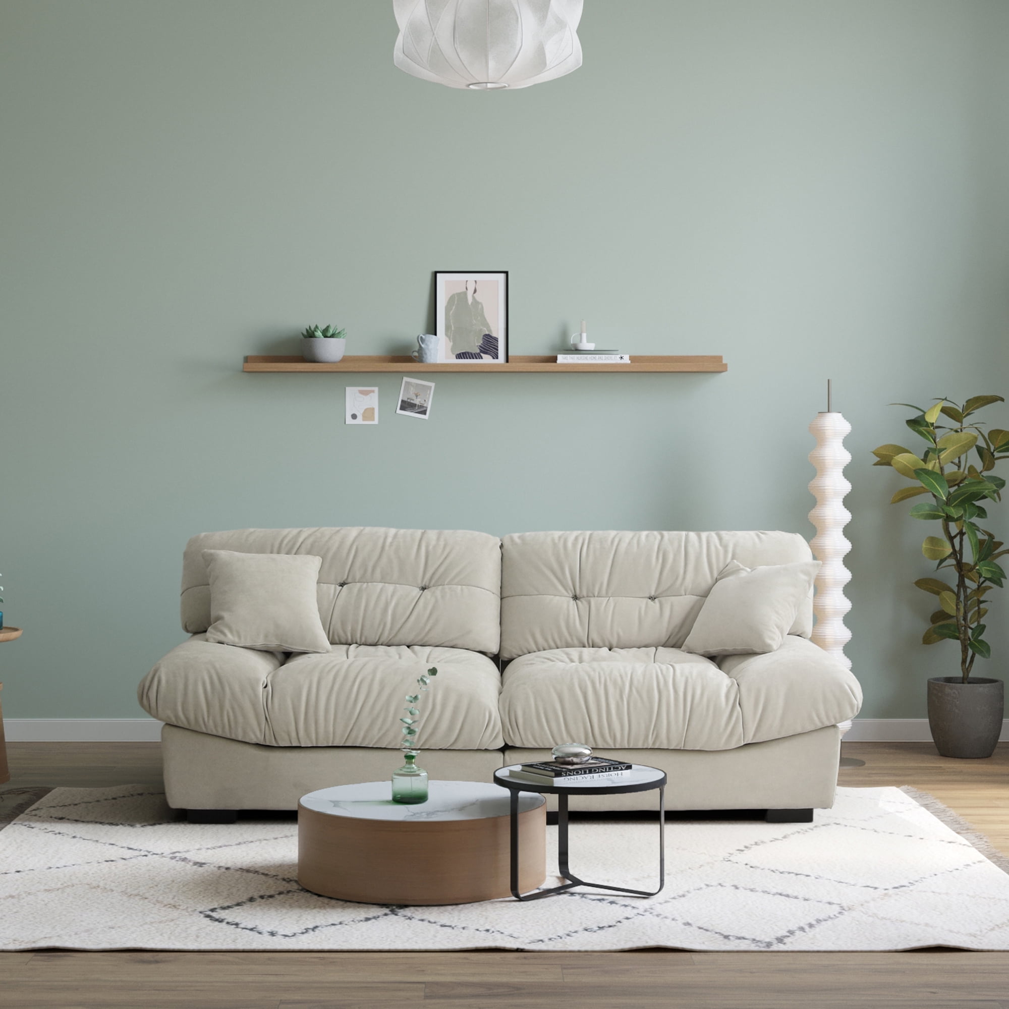 Sodrens 89" Modern Cloud Sofa,Velvet Couch,3-Seat Sofa for Living Room,Apartment and Small Space,Beige