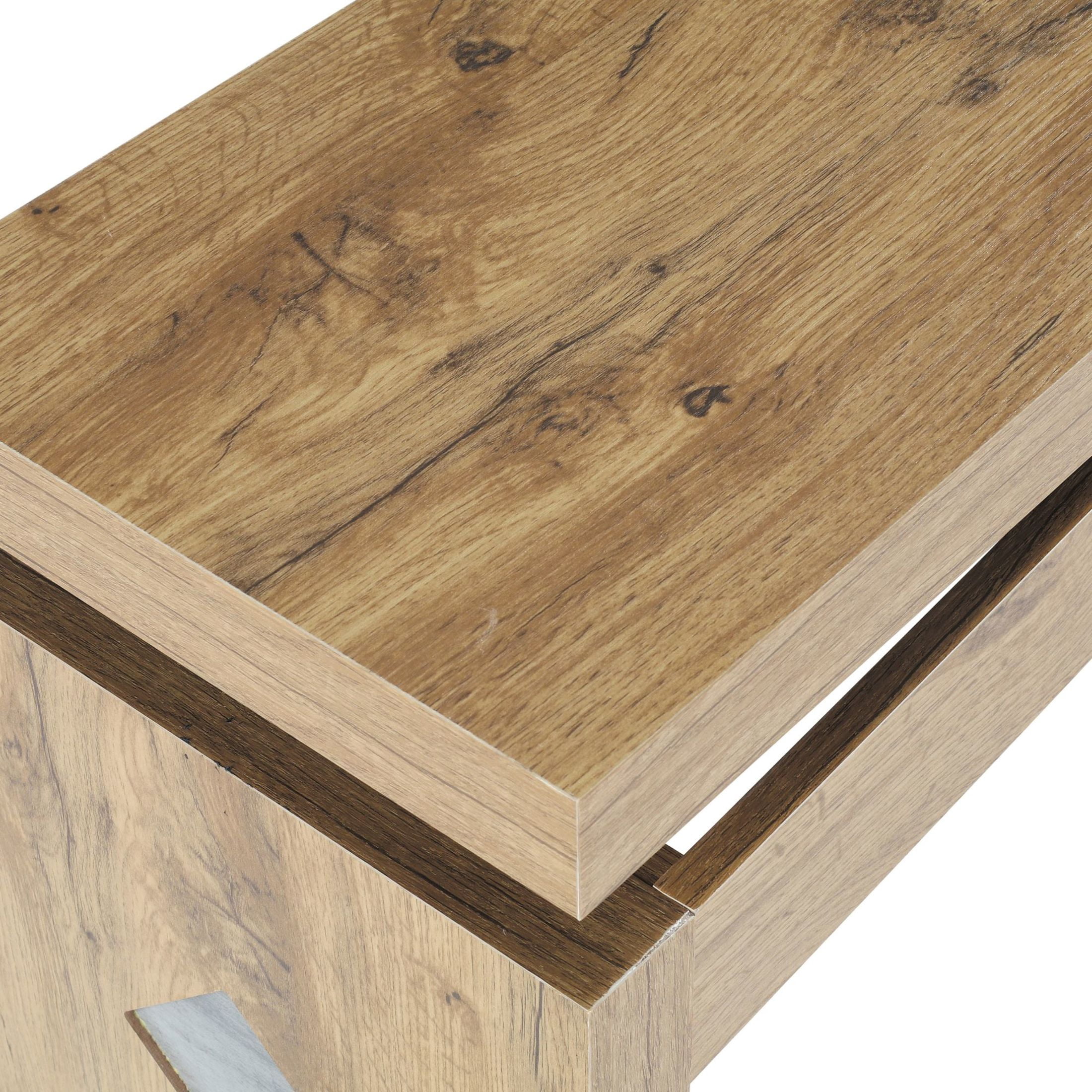 GDF Studio 62.2" Modern Console Table with Curved Apron & Geometric Inlay, Narrow Entryway Design, Natural