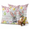 thumbnail image 3 of Easter Decorative Throw Pillow Covers 18x18 Inch Set of 2 Bunny Easter Eggs Home Decor Pillow Cases for Couch, Colorful Eggs Flower Wood Grain Cushion Case for Living Room Bedroom Bed Car Chair, 3 of 9