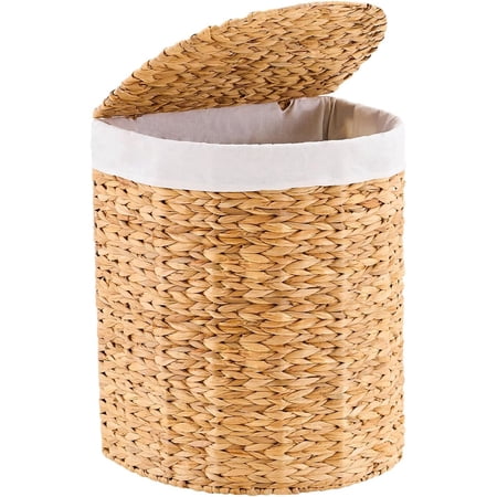 Casa Pura Furniture Natural Water Hyacinth Half Round Wicker Laundry Hamper with Lid and 2 Removable Liner Bags, Handwoven Dirty Clothes Storage Basket