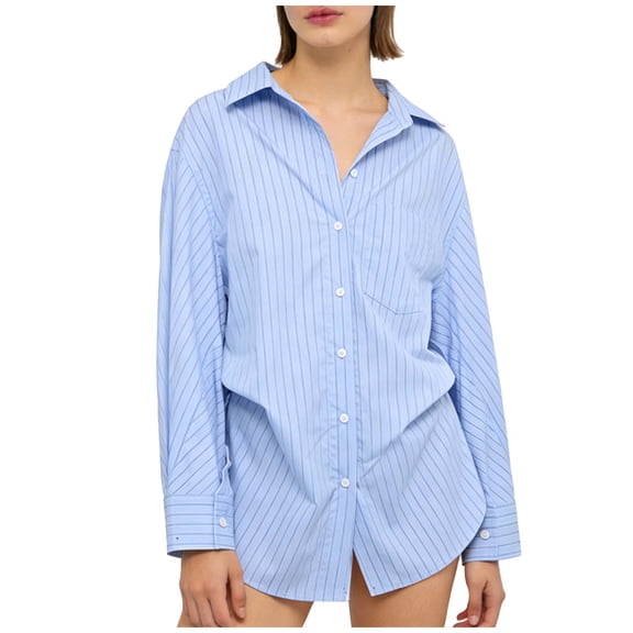 Purcolt Womens Striped Button Down Shirts Dressy Casual Long Sleeve Collared Blouses Boyfriend Work Office Tops