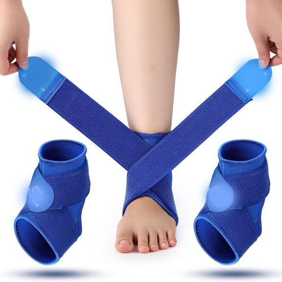 DUPAI 2Pcs Ankle Brace Kid Ankle Support Youth Neoprene Lace Up Compression Sleeve Foot Brace Stabilizer with Adjustable Strap for Sport Sprained Plantar Fasciitis Achilles Tendonitis(Blue,S)