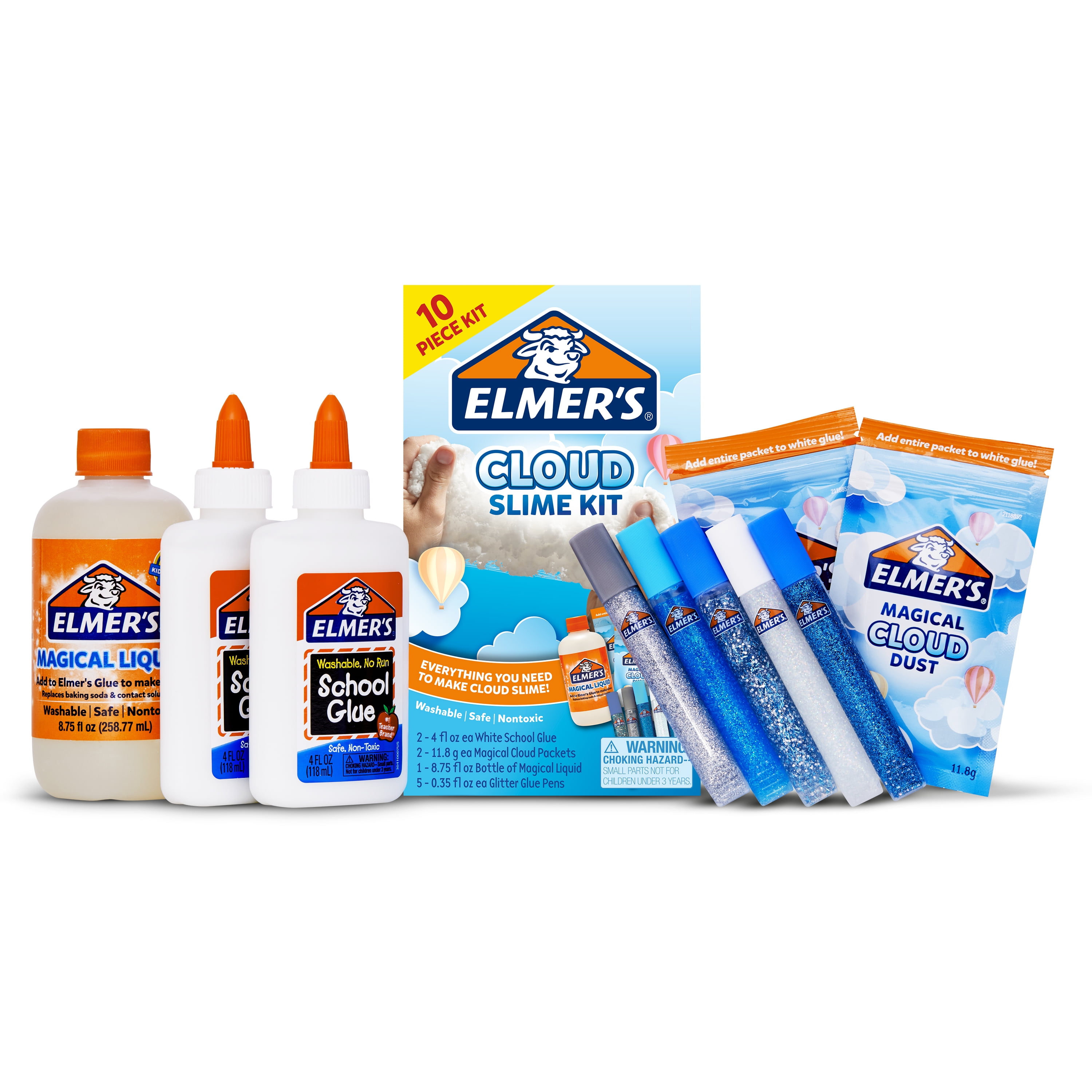Elmer's Cloud Slime Kit, Includes Elmer's White School Glue, Elmer's  Glitter Glue Pens, Magical Cloud Dust, Elmer's Magical Liquid Slime  Activator, 10 Count 