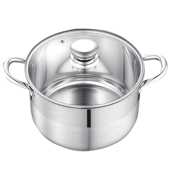 KFFKFF 8-Quart Stainless Steel Stock Pot with Glass Lid, PFOA & PFAS-Free, Suitable for Gas, Induction, and Electric Stoves, Ideal for Cooking Soups, Stews, and Pasta