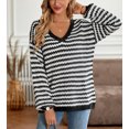 thumbnail image 2 of Geometric Striped Pattern Drop Shoulder Knit Sweater for Women Black Large, 2 of 5