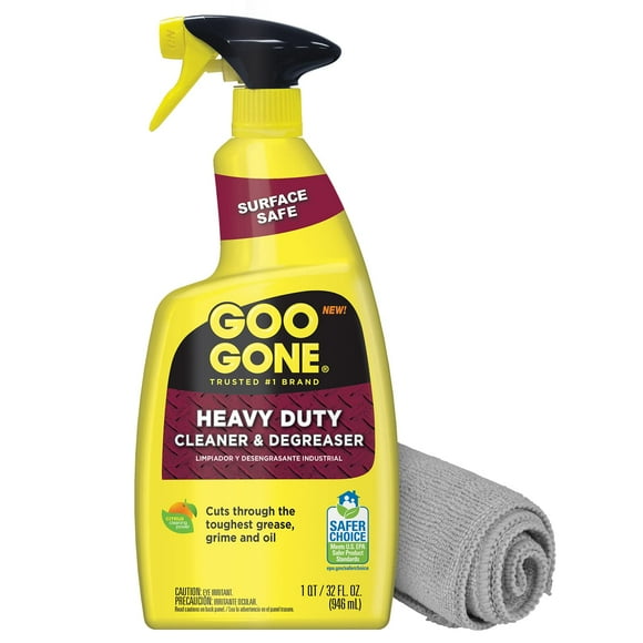 Goo Gone Nettoyant et Dégraissant Intensif en Vaporisateur avec Serviette de Nettoyage en Microfibre – Coupe la Graisse, l'Huile et la Saleté Résistantes - 32 Oz (1 Paquet + Serviette)