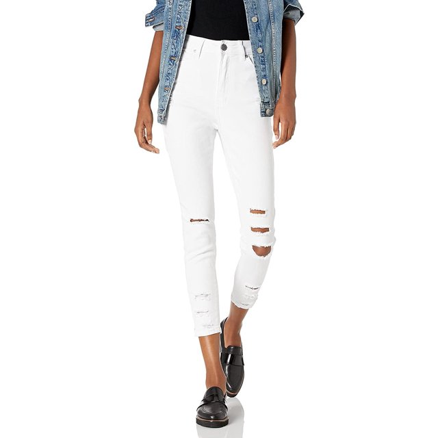 V.I.P. JEANS Women's Fray Skinny Distressed Ripped Juniors Plus, White-Hem Bottom, 1