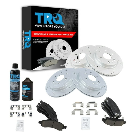 TRQ Ceramic Brake Pad & Disc Rotor Kit w/Chemicals for Traverse Acadia BKA16989