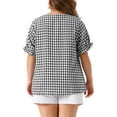 thumbnail image 4 of DARING DIVA Women's Plus Gingham Sweetheart V Neck Puff Short Sleeve Blouse 1X Black White, 4 of 6