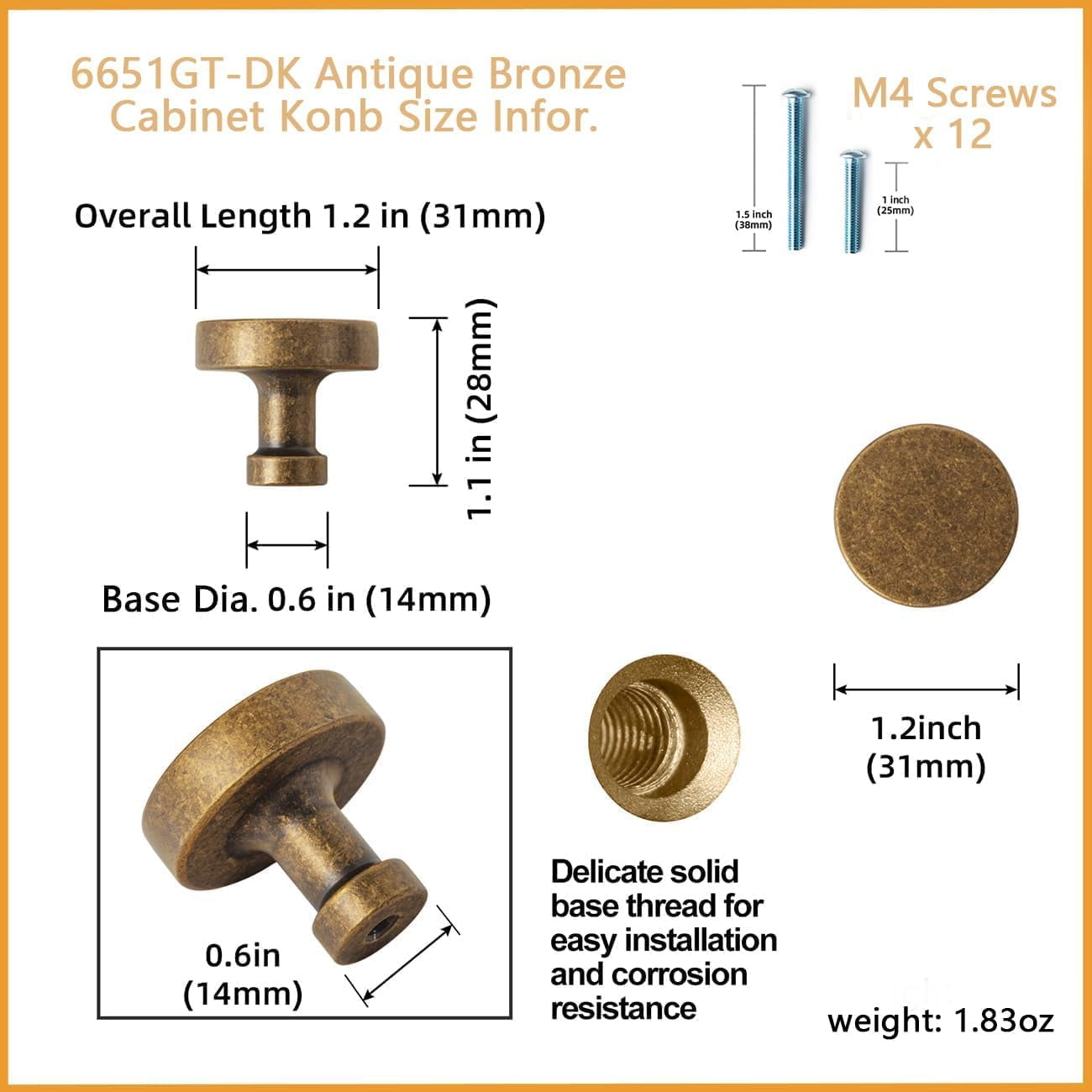 Goo-Ki 6 Pack Cabinet Knobs Antique Brass Drawer - Solid Zinc Alloy Single Hole/Screw Vintage Bronze Bar Pulls Handles Retro Kitchen Hardware