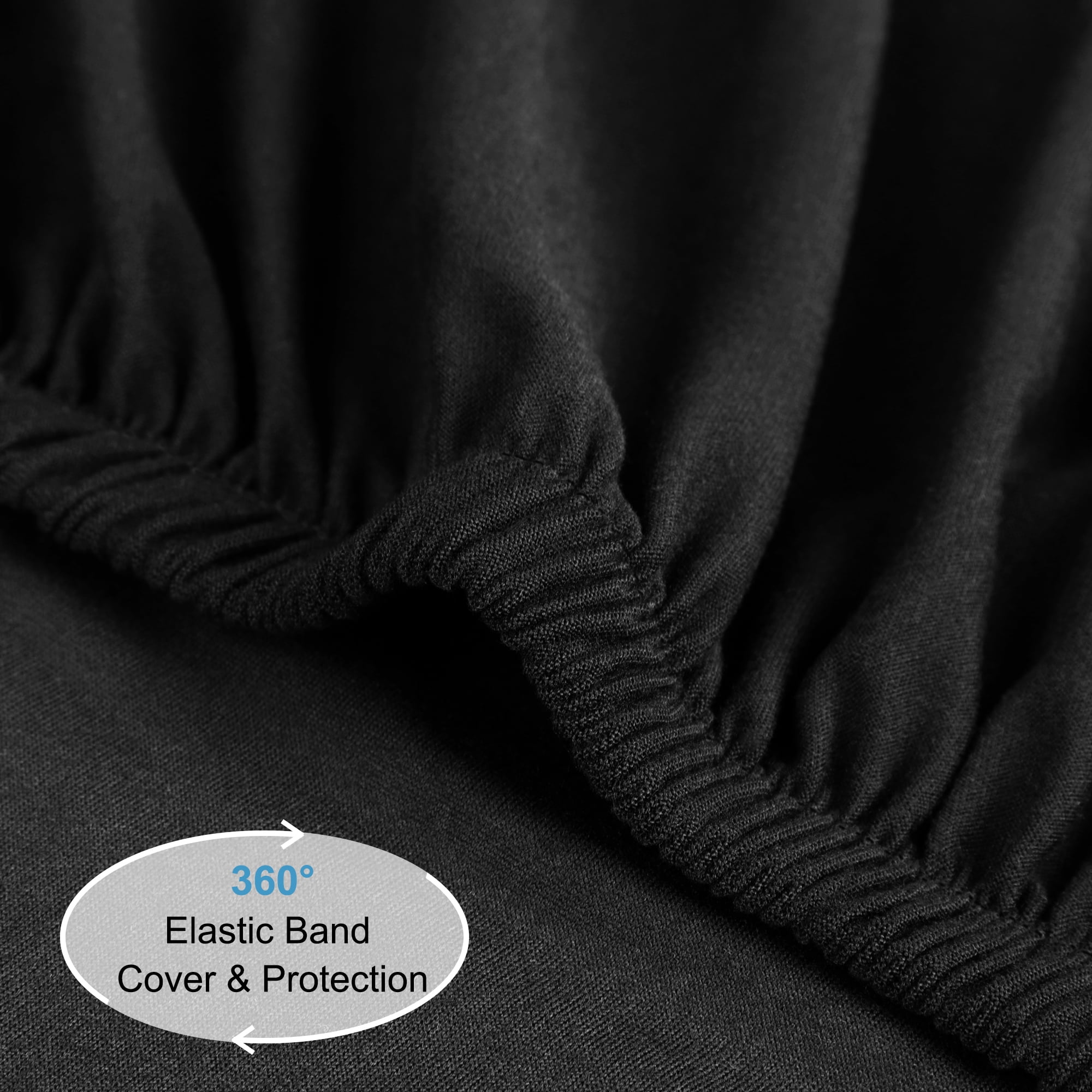 Unique Bargains Soft 190GSM Queen 16 Inch Deep Pocket Fitted Sheets Black Twin