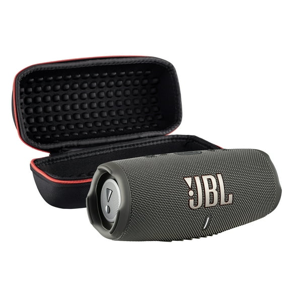 JBL Charge 5 Portable Bluetooth Speaker, IP67 Waterproof, 20 Hour Battery, Gray Bundle with Travel Case (International Model)