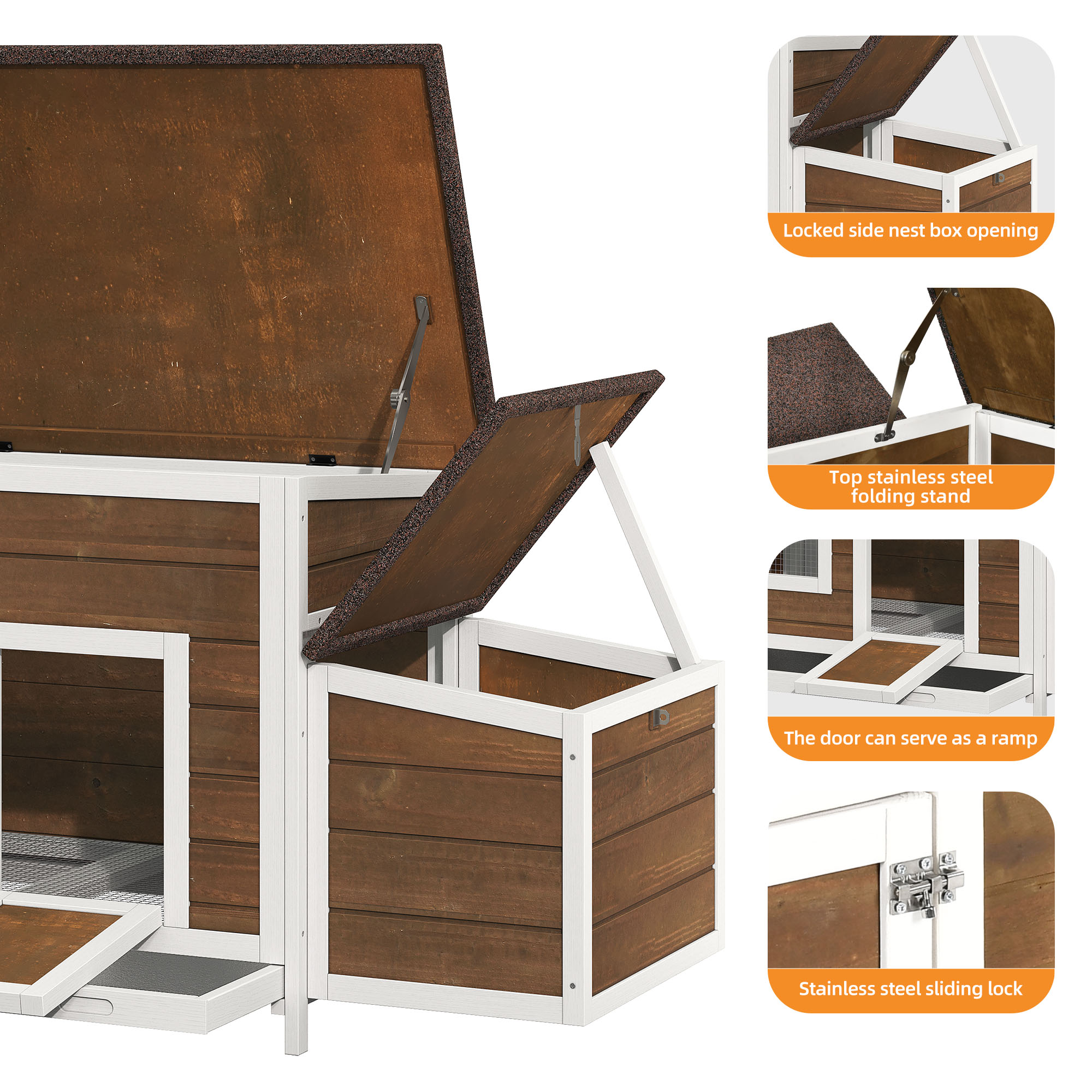 Craftian Wood Chicken Coop Hen House 2-4 Chickens with 2 Nesting Box,Outdoor Chicken Hutch Rabbit Hutch Duck Cage - Brown