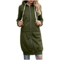 thumbnail image 4 of WTOBBY Women's Solid Color Slim Fit Zipper Round Neck Long Sleeve Loose Hooded Mid Length Coat, Casual Wear with Front Pockets and Comfort Fit,Army Green L, 4 of 6