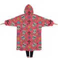 thumbnail image 2 of Oversized Wearable Blanket Hoodie,Red Skull Flower Cross Pattern Sherpa Blanket Hoodie with Super Pockets,Super Warm Fuzzy Pullover for Women & Men, 2 of 6