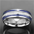thumbnail image 5 of 8mm Imitated Meteorite Tungsten Wedding Ring for Men with Lapis Lazuli Inlay Domed Comfort Fit Size 7 - 13, 5 of 6