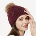 thumbnail image 2 of Jamicy Womens Beanies Christmas Present Winter Soft Knit Beanie Hat with Faux Fur Pom Pom Warm Skull Cap Beanies for Women, 2 of 5