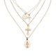 thumbnail image 2 of Collar con colgante de tres capas y dije de cruz, gargantilla, joyería llamativa, collar religioso (oro), 2 of 6
