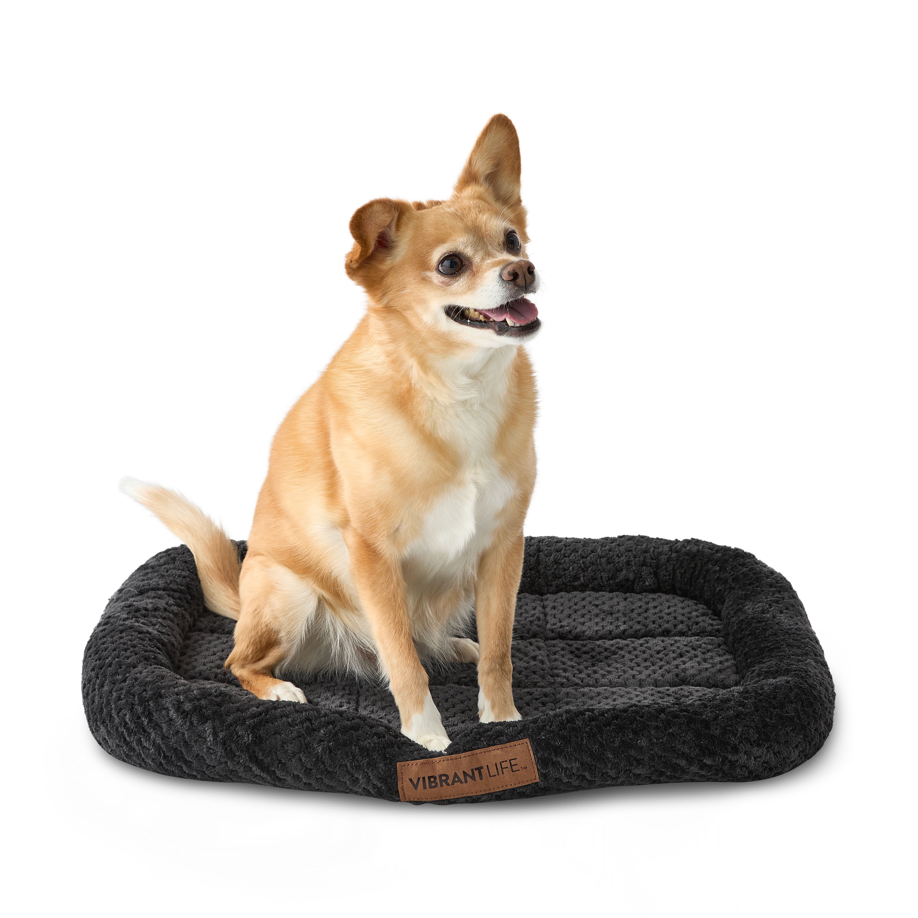 Vibrant Life Small Cozy Luxe Crate Mat Pet Bed, Dark Gray, 24" x 18"