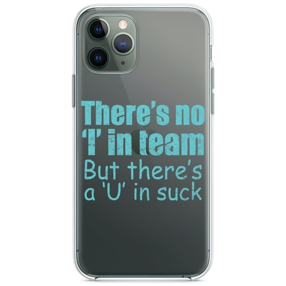 DistinctInk Clear Shockproof Hybrid Case for iPhone 13 Pro MAX (6.7" Screen) - TPU Bumper Acrylic Back Tempered Glass Screen Protector - There's No I in Team There's a U in Suck