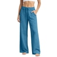 thumbnail image 3 of Women Soft Knit Wide Leg Pants Sevevn Elastic Drawstring High Waist Loose Fit Trousers With Side Pockets, Assorted Solid Colors For Lounging Sleepwear And Daily Casual Home Outfits, 3 of 7