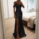 thumbnail image 2 of Vestido de fiesta con lentejuelas para mujer 2025: vestido de cóctel midi cruzado, frente fruncido brillante, poliéster para fiestas/veladas., 2 of 6