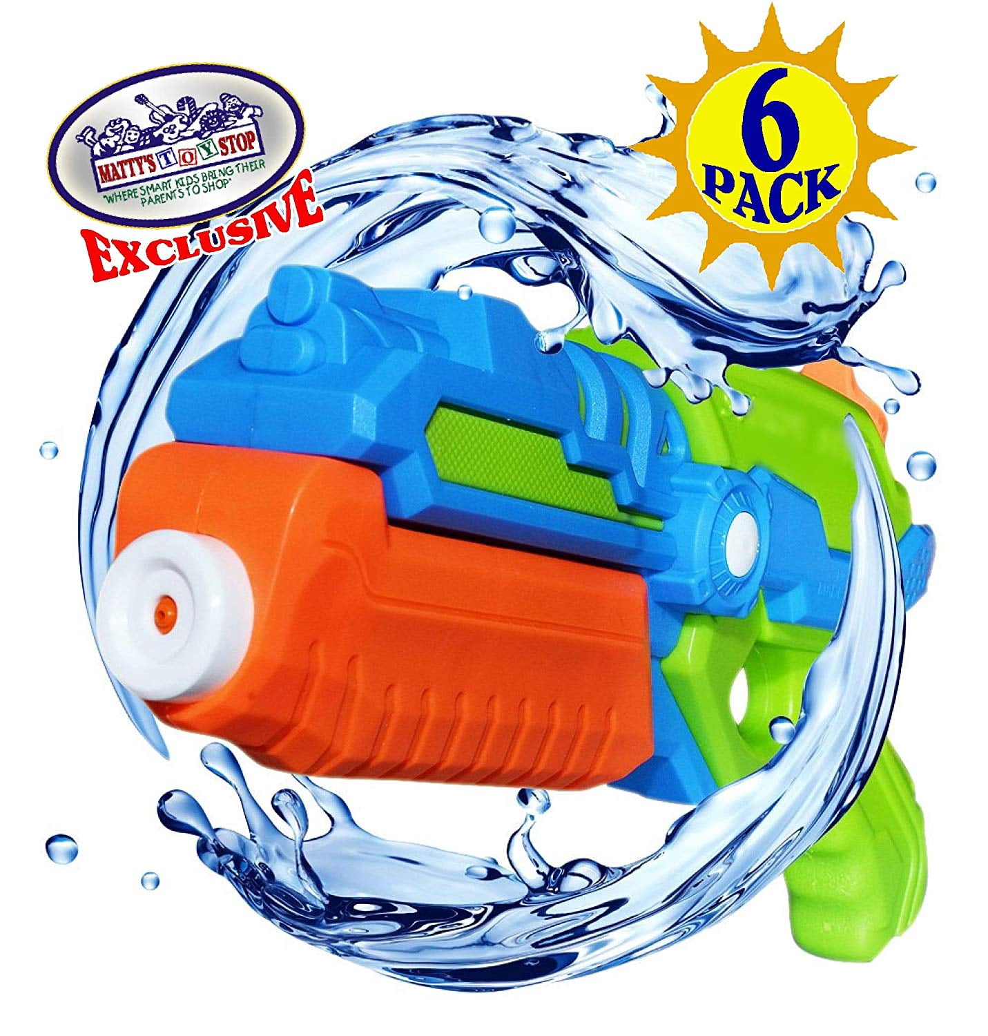 Matty's Toy Stop Water Gun Blasters 17oz Water Capacity Deluxe Battle Bundle 6 Pack