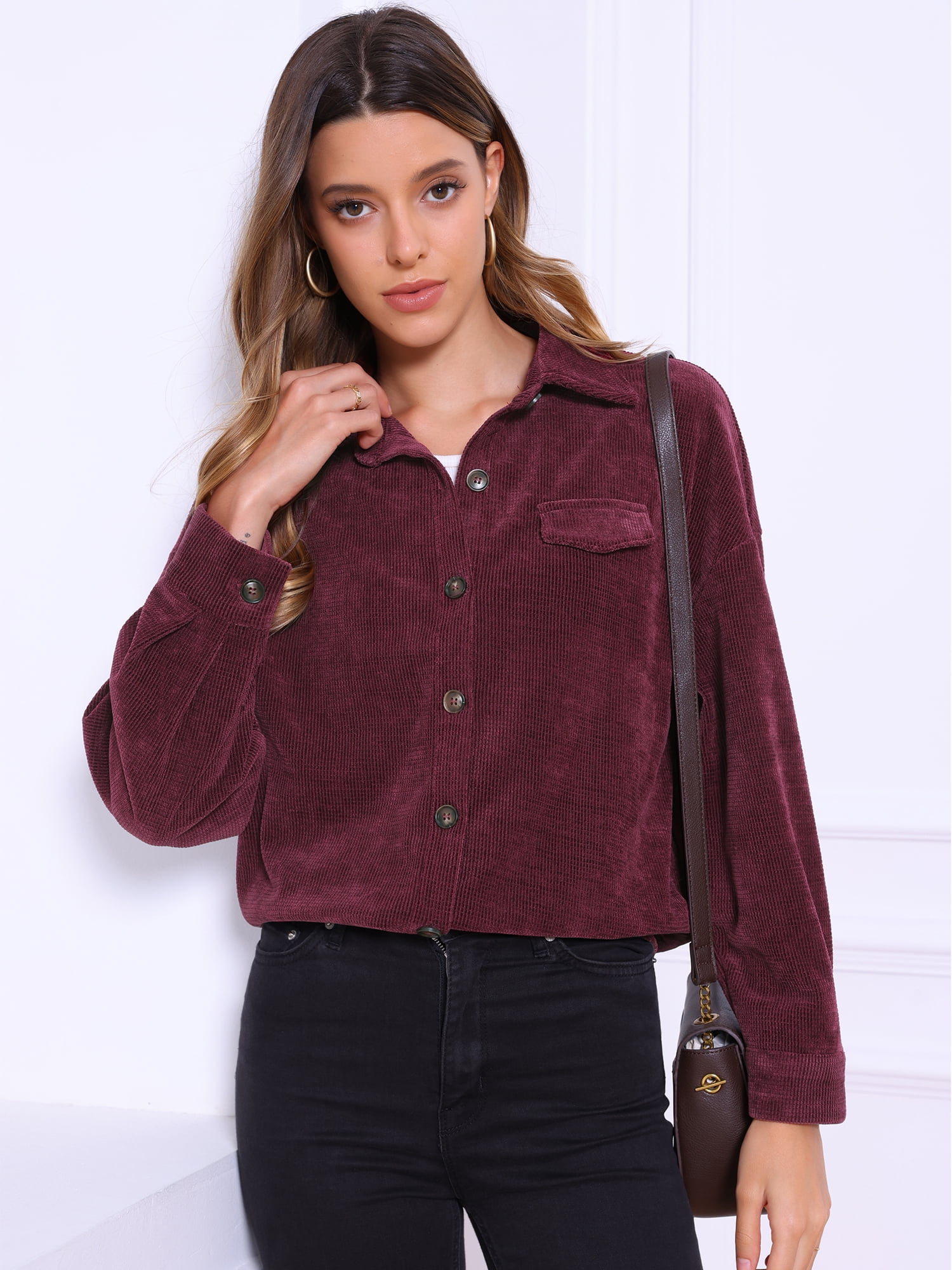 DARING DIVA Women's Button Down Oversized Casual Shirts XS Burgundy