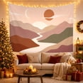 thumbnail image 3 of Abstract Terracotta Mountain Valley with Crescent Moon in Olive Landscape, Dreamy Boho for Nature Lovers, Wall Art Decor, Housewarming Gift Tapestry Wall Hanging for Bedroom and Living Room, 3 of 7
