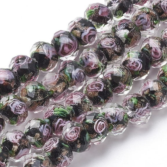 45pcs 9~12mm Gold Sand Lampwork Beads Glass Handmade Round Loose Beads for Rosary Making Jewelry Craft Making with 2mm Hole - Black DIY