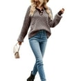 thumbnail image 4 of Arvbitana Women Stripe Knit Sweater Turn-Down Collar Buttons Pullovers Long Sleeve Loose Jumpers Fall Casual Streetwear Tops, 4 of 7