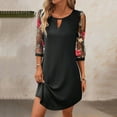 thumbnail image 3 of SMihono Women's Floral Mesh Long Sleeve Shirt Dress Cute Keyhole Crewneck Office Tunic Dresses Embroidery Casual Midi Dress Black XXL, 3 of 9