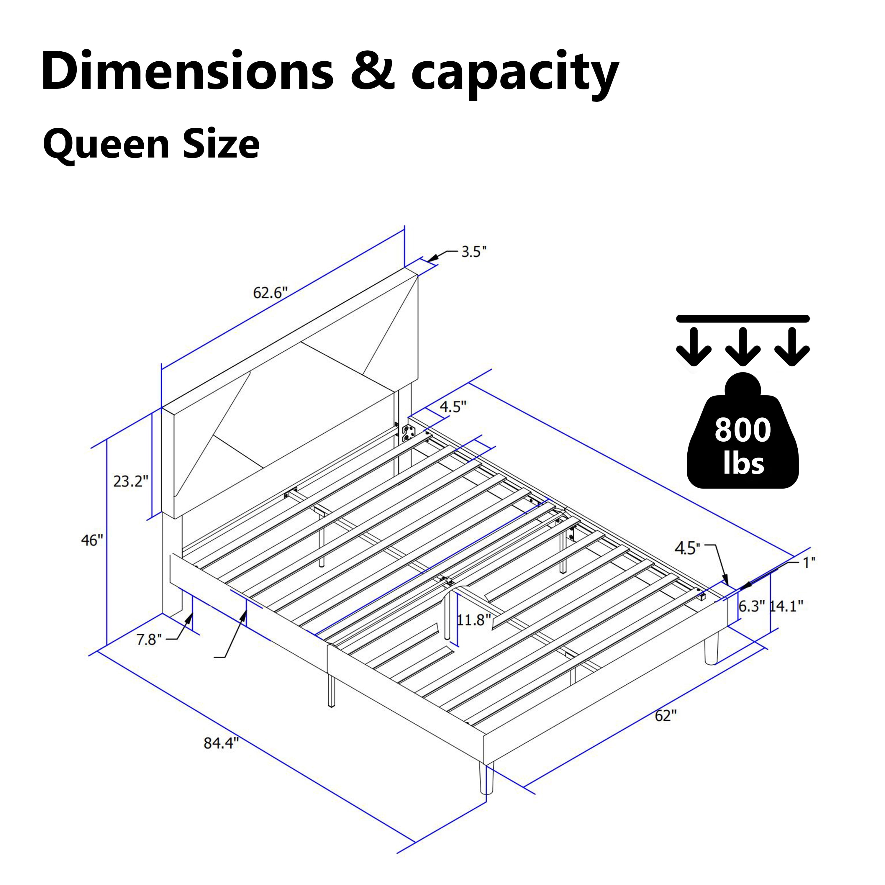 ASINMAK Queen Size Gray Upholstered Platform Bed Frame, Fabric Headboard, Wooden Slats, No Box Spring Needed